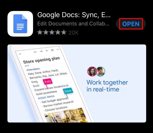 Tap-on-the-Google-Docs-app,-indicated-with-a-blue-paper-icon,-to-get-started.-